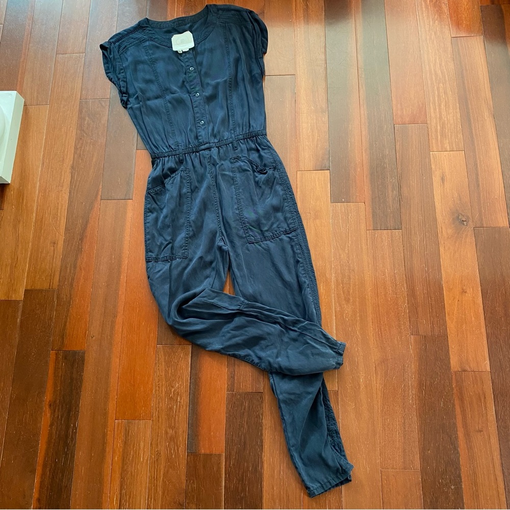 HEI HEI Anthropologie Navy Lyocell Jumpsuit Elastic Waistband XS - Picture 1 of 6